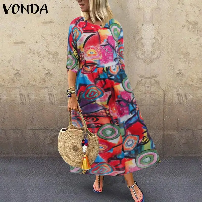 Винтажное платье VONDA летнее повседневное длинное макси с коротким рукавом и