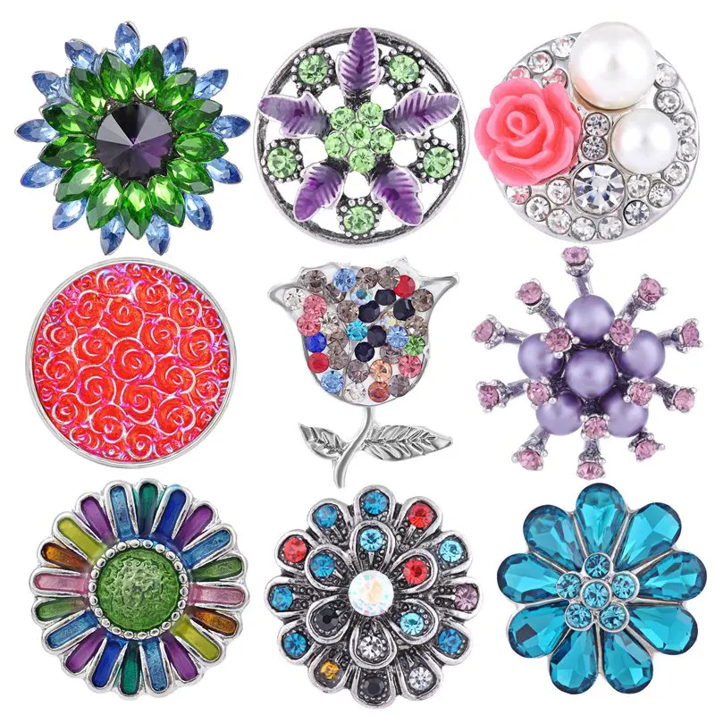 Цветочный дизайн кнопки 18 мм оснастки Подвески fit Имбирное печенье jewelry Vn