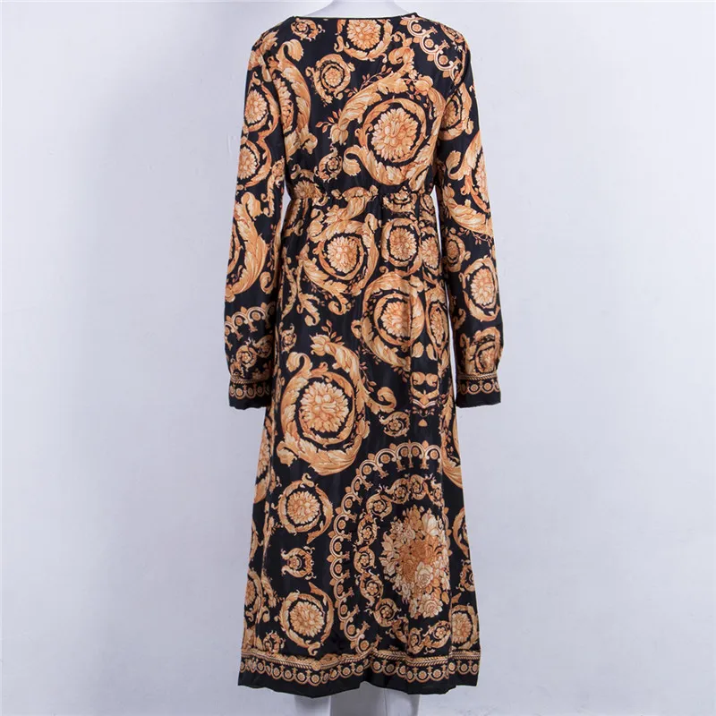 Женское длинное платье-макси с леопардовым принтом и V-образным вырезом | Женская