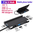 Док-станция с разъемом USB Type-c, док-станция с USB 3,0, VGA, RJ45, PD, для ноутбуков, Macbook Pro, HP, Surface, DELL, Lenovo, Samsung, dex
