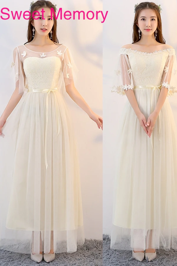 

H0050 Women Summer Long Light Champagne Gray Evening Dresses Fairy Student Bride Guests Sister Group Wedding Party Dress