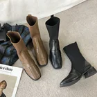 Осенние женские ботинки, дамские ботинки-носки, женские ботильоны без шнуровки, женские брендовые ботинки, модные повседневные ботинки, коричневая теплая обувь для девочек