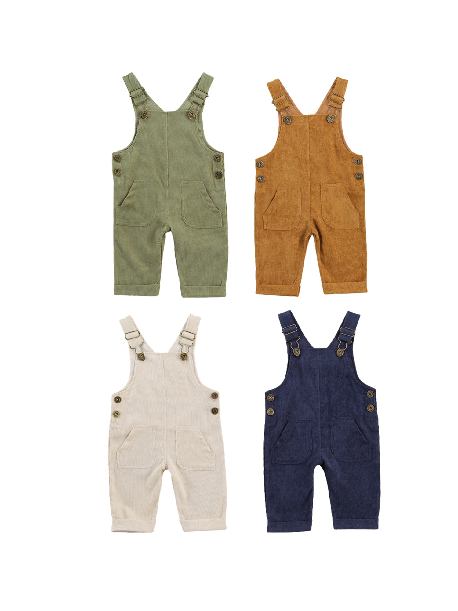 

Baby Boys Suspender Pants with Buttons Loose Fit Solid Color Trousers with Pockets Toddler Adjustable Buckle Outfit