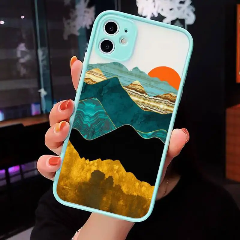 

Golden mountain art pattern luxury Phone Cases shell matte transparent For iphone 7 8 11 12 plus mini x xs xr pro max cover