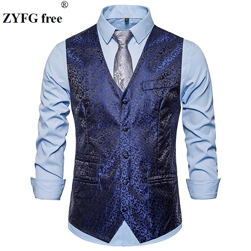 Мужской однотонный однобортный жилет с вышивкой и цветочным рисунком | Мужская