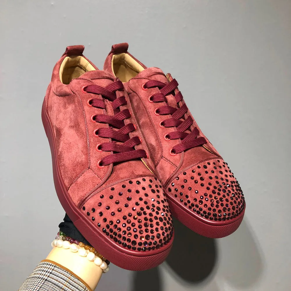 

Кроссовки мужские/женские из натуральной замши, Роскошные туфли с низким вырезом, с красной подошвой, повседневные лоферы, спортивная обувь