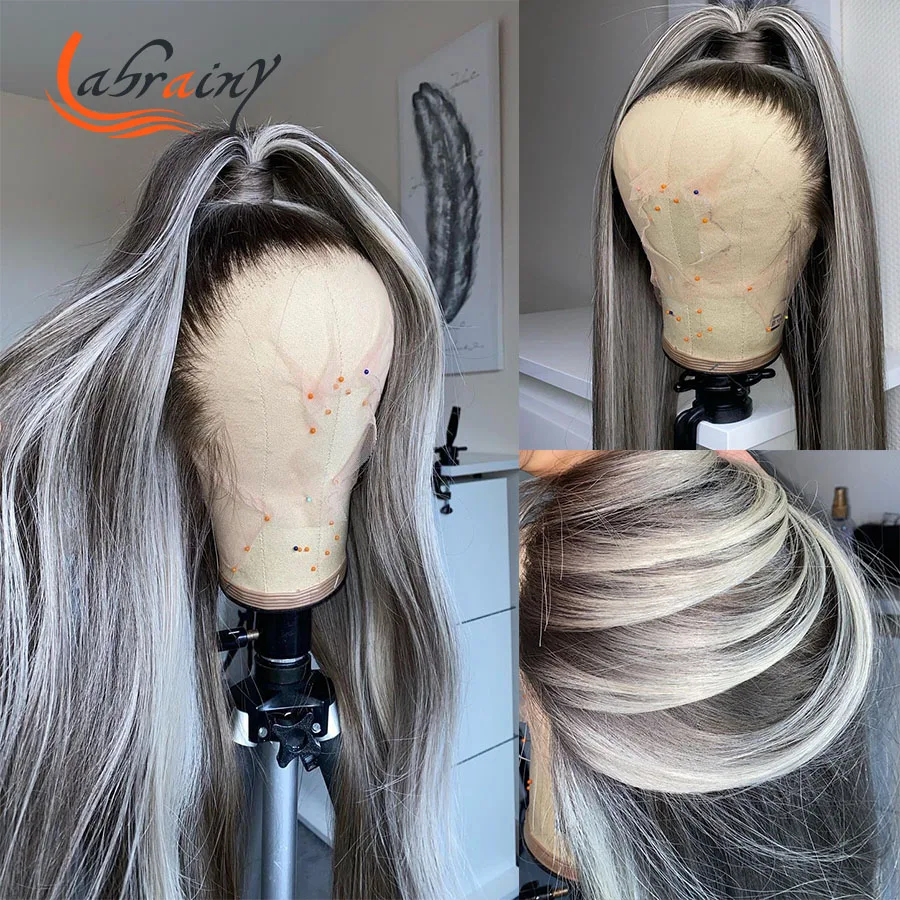 

30 Inch 13x6 Highlight Ash Grey HD Lace Frontal Human Hair Wigs Ombre 613 Blonde Front Wig Full Body Wave Pre Plucked Woman 13x4