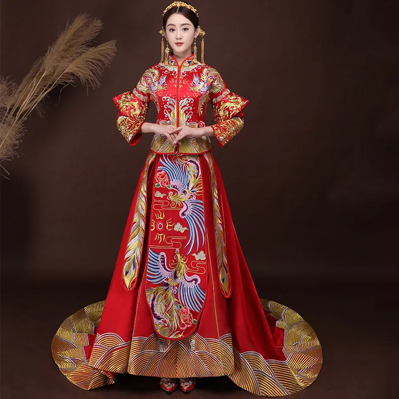 

Women Traditional Chinese Wedding Gown 2018 New Red Cheongsam Dress Vintage Qipao Vestido China Dresses Robes Oriental Wholesale