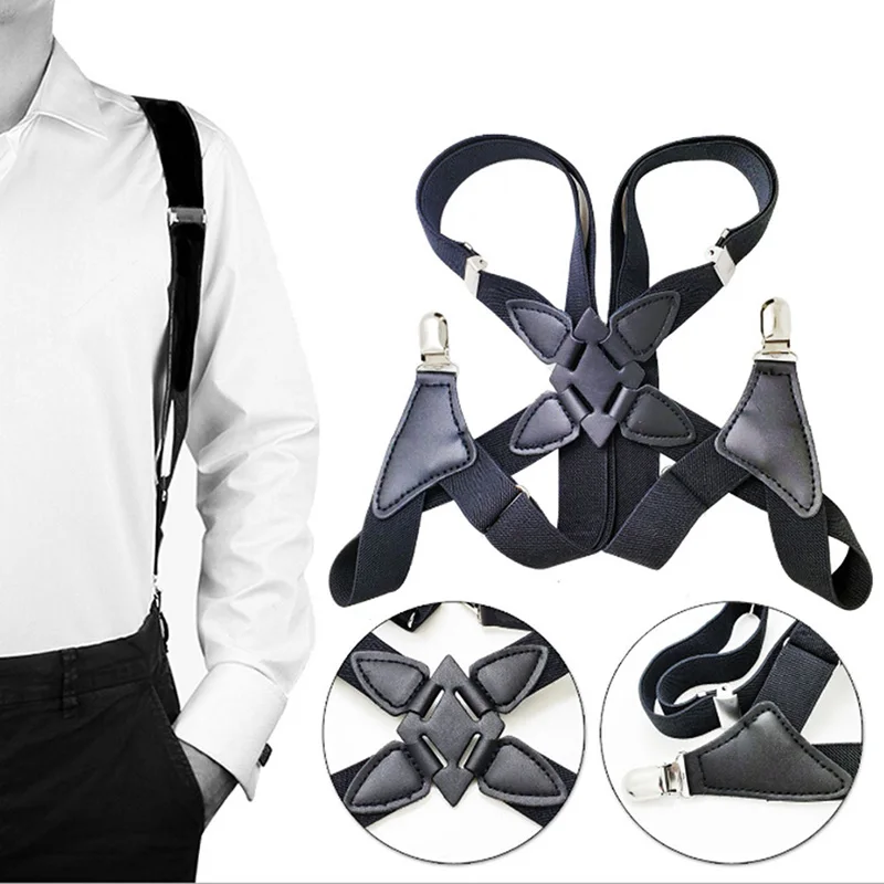 

1PCS Elastic Black Braces Fashion Suspenders Men Wide Adjustable Four Clip-on X- Back