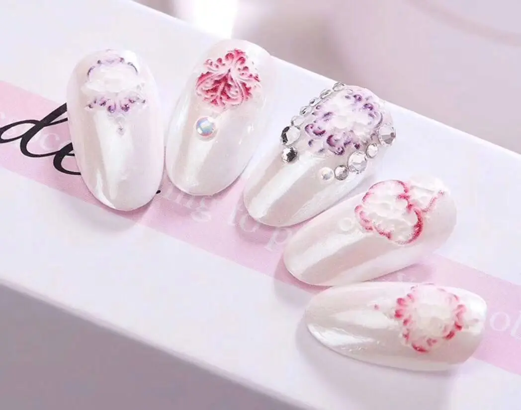 

1 шт. 3D новые акриловые наклейки для ногтей с резьбой черная линия белый розовый цветок дизайнерские Водные Наклейки переводные наклейки дл...