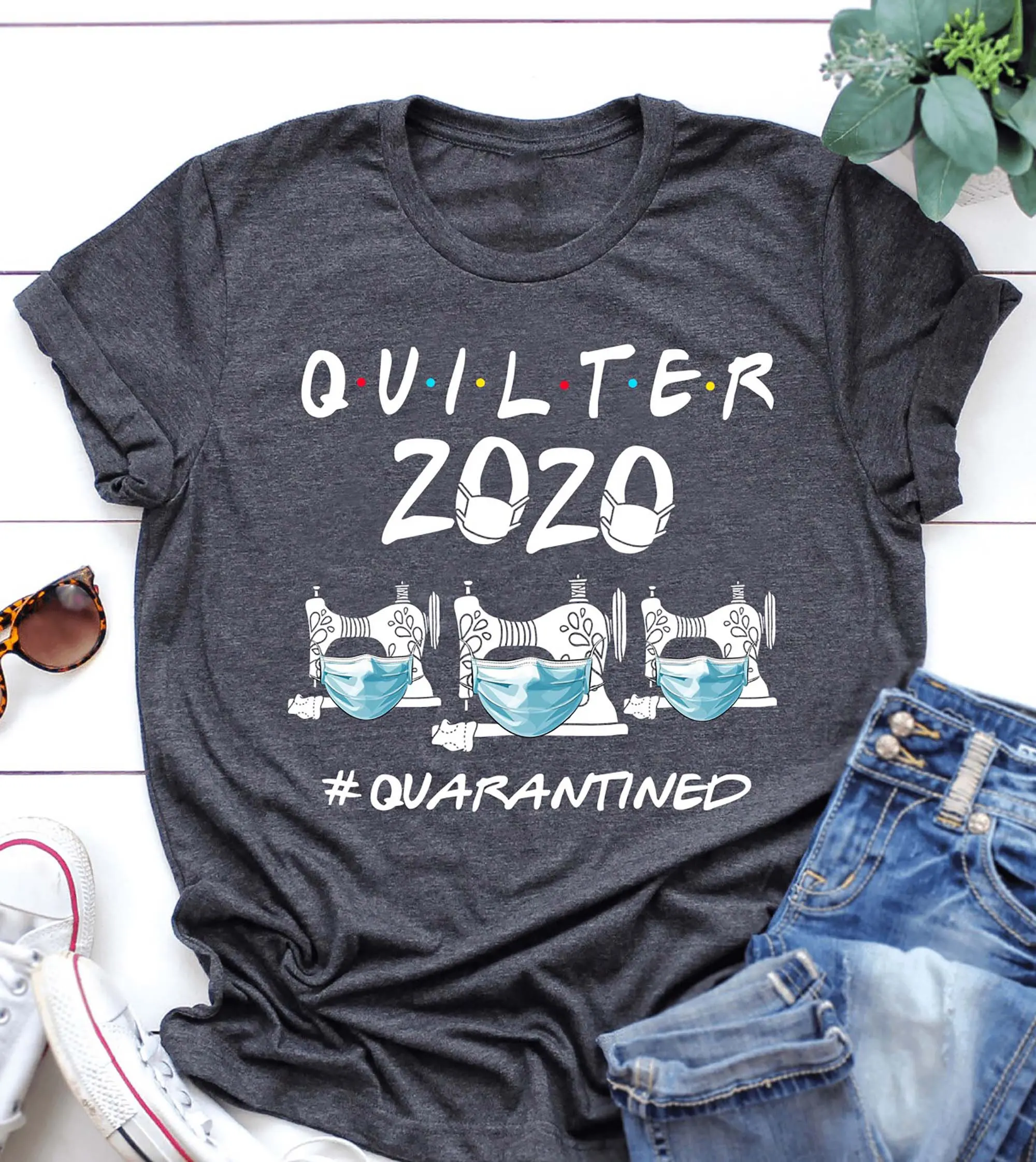 

Quilter 2020 Quarantined Funny Quilting tshirt 100% Cotton shirt