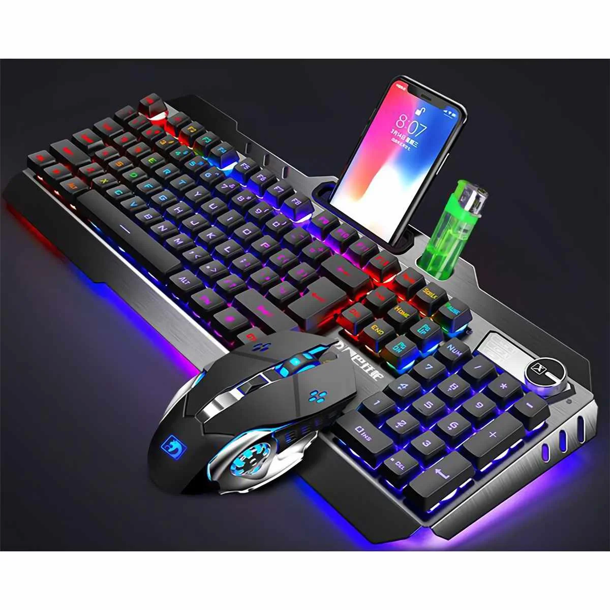 

FOR Rainbow Backlit Gaming Mechanical Feel Keyboard Game Anti-ghosting VR Knob Switch Wired Keyboards Mouse Set Gamer Mice