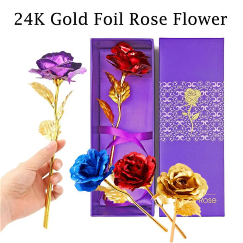 Позолоченные розы 24 К подарок на день Святого Валентина рождения романтической
