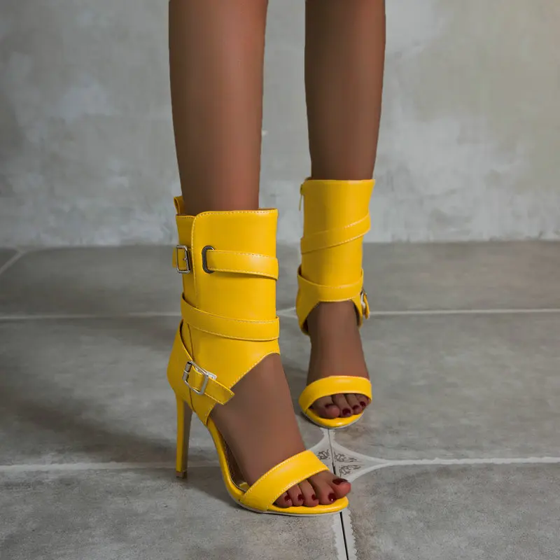 PU Leather Stiletto Women Sandal 2023 Summer High Heels Wedding Party Sexy Shoes T-strap Design Fashion Solid Pumps Size 3~19