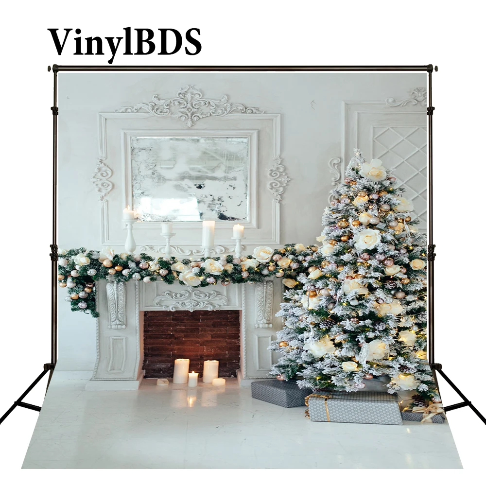 

VinylBDS Photo Background Christmas Backdrop Indoor White Backdrop Christmas Tree Background Christmas Tree Candles Background