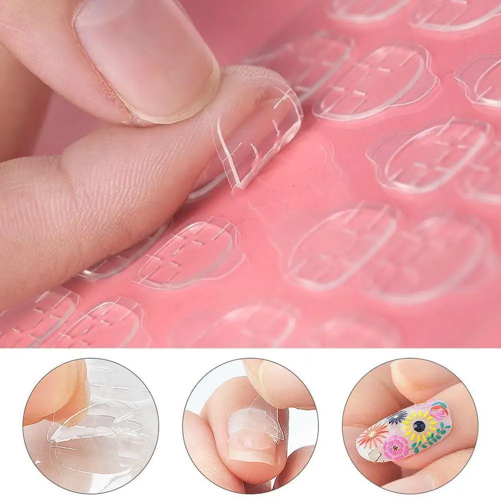

1 Sheet DIY Nail Tip Transparent Double Sided Self Adhesive Sticker Jelly Waterproof False Art Extension Glue Tool