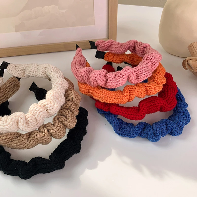 

New Pleated Headband for Women Hairband Knitted Wool Headwear Wide Elastic Hair Hoop Band Girls Hair Accessories Bezel Headdress