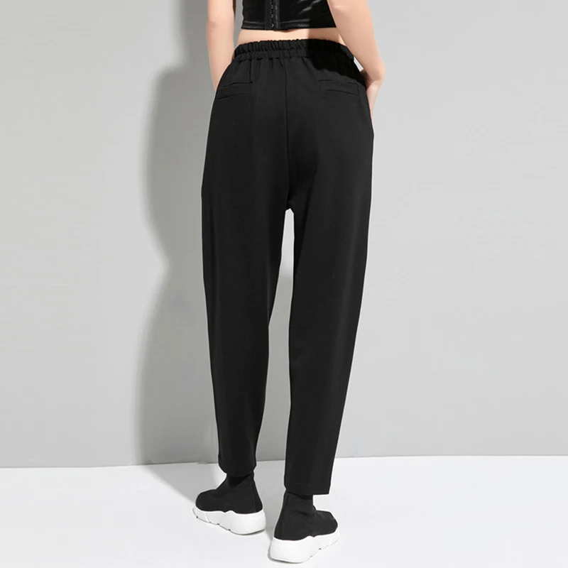 

High Elastic Waist Black Brief Long HaremTrousers New Loose Fit Pants Women Fashion Tide Spring Autumn 2021 C722