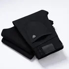 Новинка 2021, мужские однотонные прямые джинсы в деловом стиле, модные повседневные Черные и синие джинсовые брюки, мужские Брендовые брюки