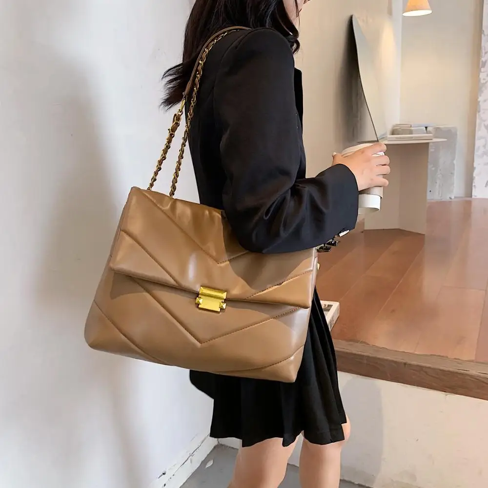 

Large Vintage PU Leather Crossbody Bag for Women 2021 Branded Chain Designer Handbags Lady Trend Cross Body