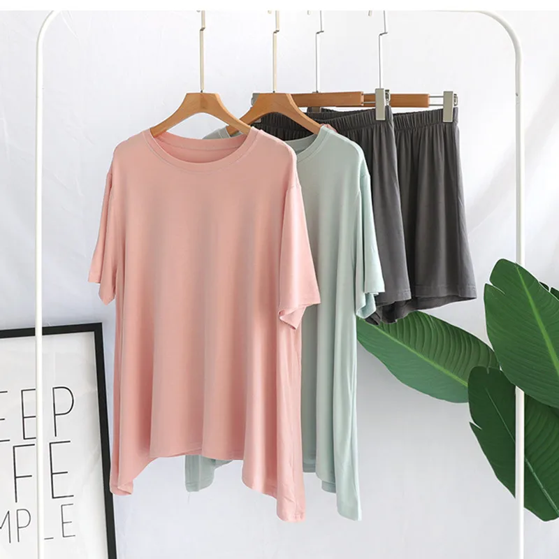 

Modal Pajamas Women Summer O-Neck Loose Sleepwear Set Short-Sleeved Skin-Friendly Casual Suit Home Clothes New Pijama Mujer