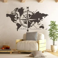 compass world map travel vinyl wall sticker kids adventure home living room bedroom office art wall decoration 3d wallpaper gift