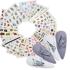 Леопард дизайнерские наклейки для ногтей Снежинка цветочный геометрический дизайн ногтей переводные наклейки слайдеры цветок лист Маникюр украшения