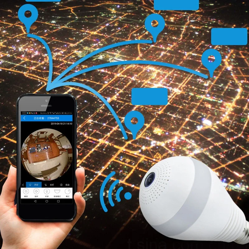 Беспроводная панорамная светодиодная камера 1080P с Wi Fi лампа рыбий глаз углом