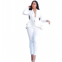 ruffled long sleeved suit suit sexy african womens solid color trousers two piece set winter professional clothing ladies suit