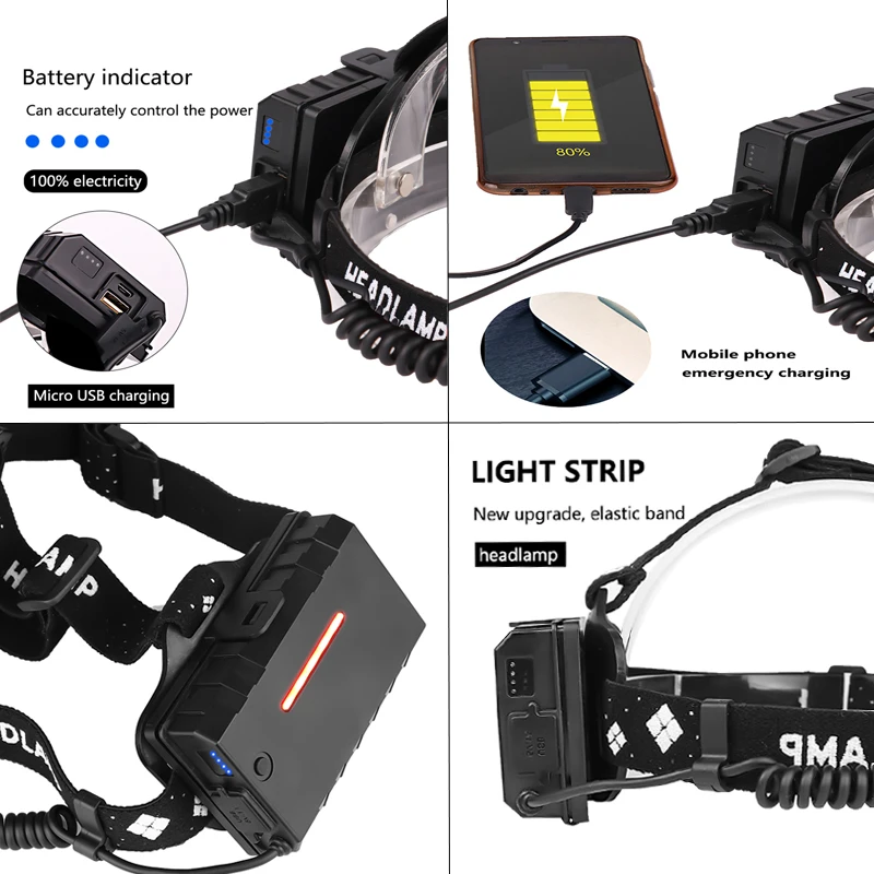 

2020 New XHP90.2 Head Lamp XHP90 LED Headlamp 18650 High Power LED Headlight 42W USB Zoom Rechargeable XHP50 Camping Work Light