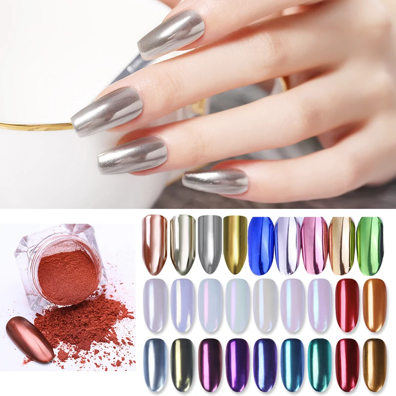 Зеркальная блестящая пудра для ногтей хромированная металлического цвета