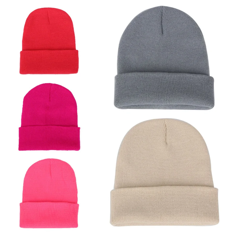 Мужская Женская однотонная теплая шерстяная вязаная шапка флуоресцентная