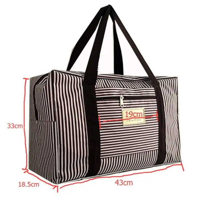 

Women Trave Packing Tote Bags Striped Oxford Large Capacity Casual Women Luggage Hand Bag Zipper Duffle Bag Luggage Organizer