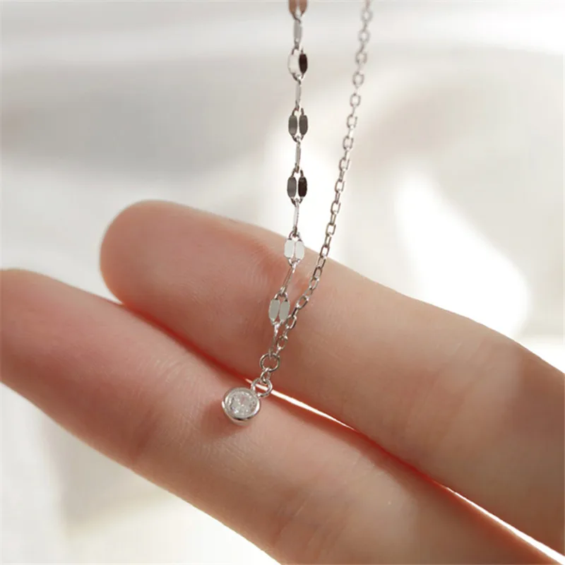925 Sterling Silver Simple Crystal Pendant Creative Irregular Chain Necklace Women Light Luxury Wedding Jewelry Accessories | Украшения и