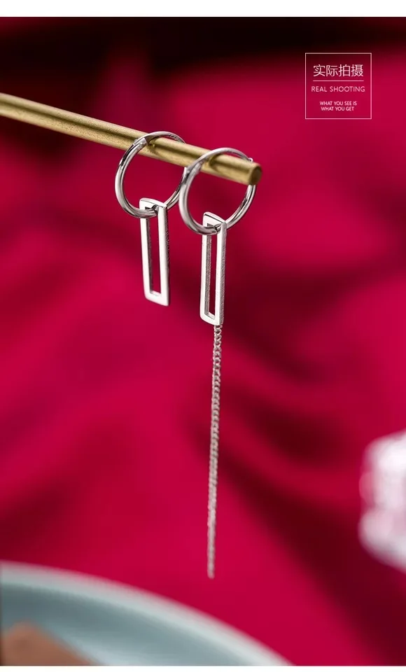 Серьги из стерлингового серебра 925 пробы Модные прямоугольные серьги асимметричные длинные серьги с кисточками сладкий тренд женские серебряные серьги ювелирные изделия