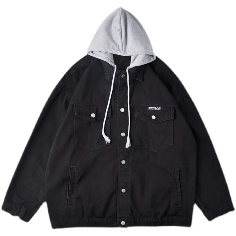 

2021 new autumn men's blue denim jacket Korean fashion casual tooling hooded jacket black jeans jacket male brand clothes