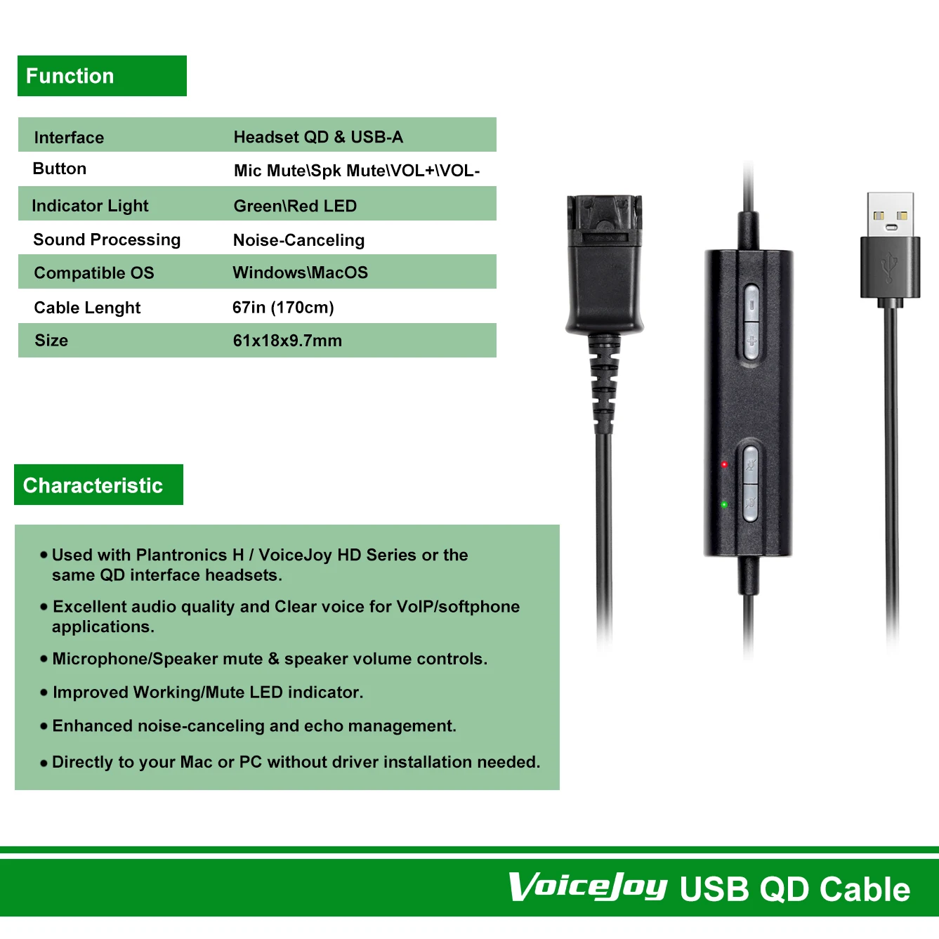 QD к USB адаптеру Heaset соединитель как гарнитура PLT с отключением звука и регулятором