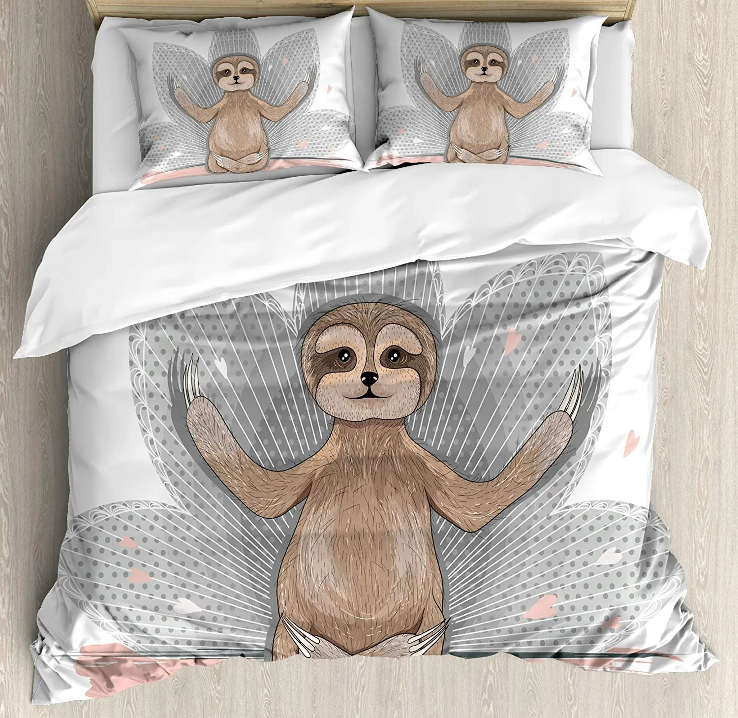

Sloth Bedding Set Little Cute Sloth Meditation Lotus Flower Yoga Asana Positions Motivational Fun Duvet Cover Pillowcase