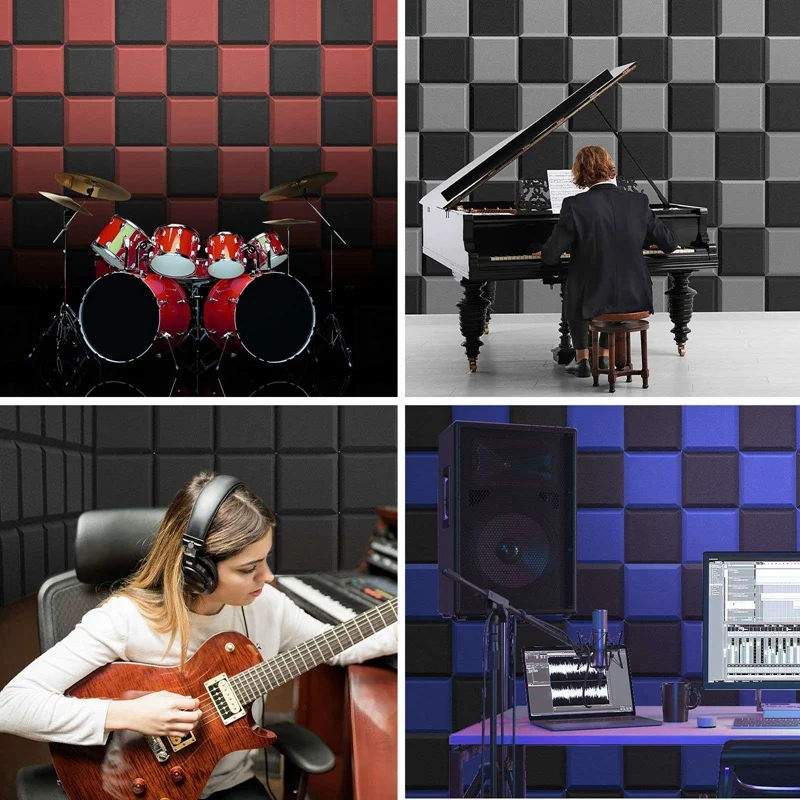 

12 Pack Sound Proof Foam Panels Self Adhesive 1inch x 12inch x 12inch Fuss Free Installation Sound Proofing Padding