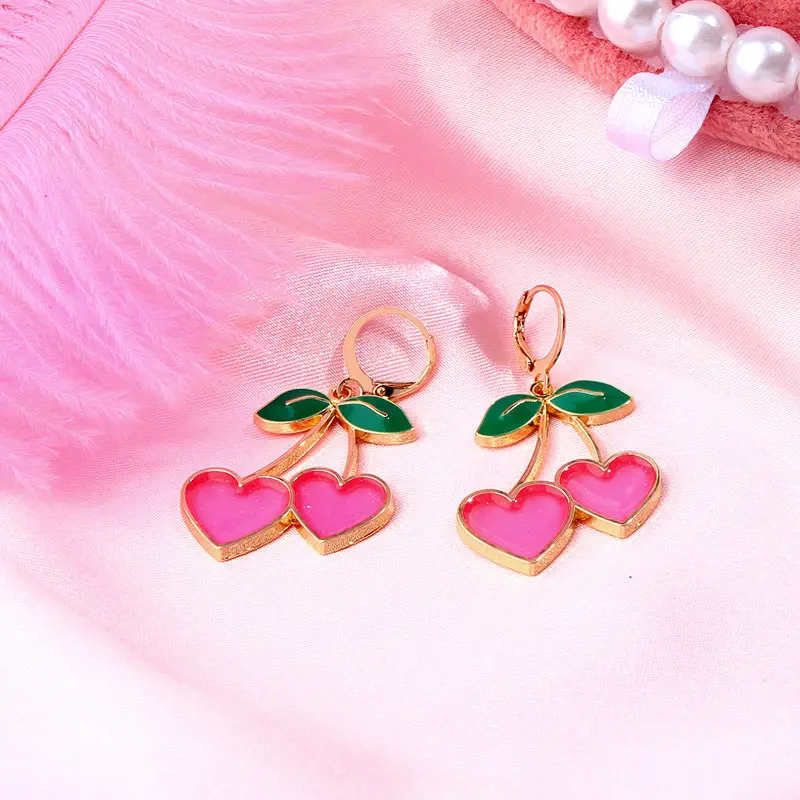 JJFOUCS новые модные розовые вишневые фрукты Висячие серьги для женщин