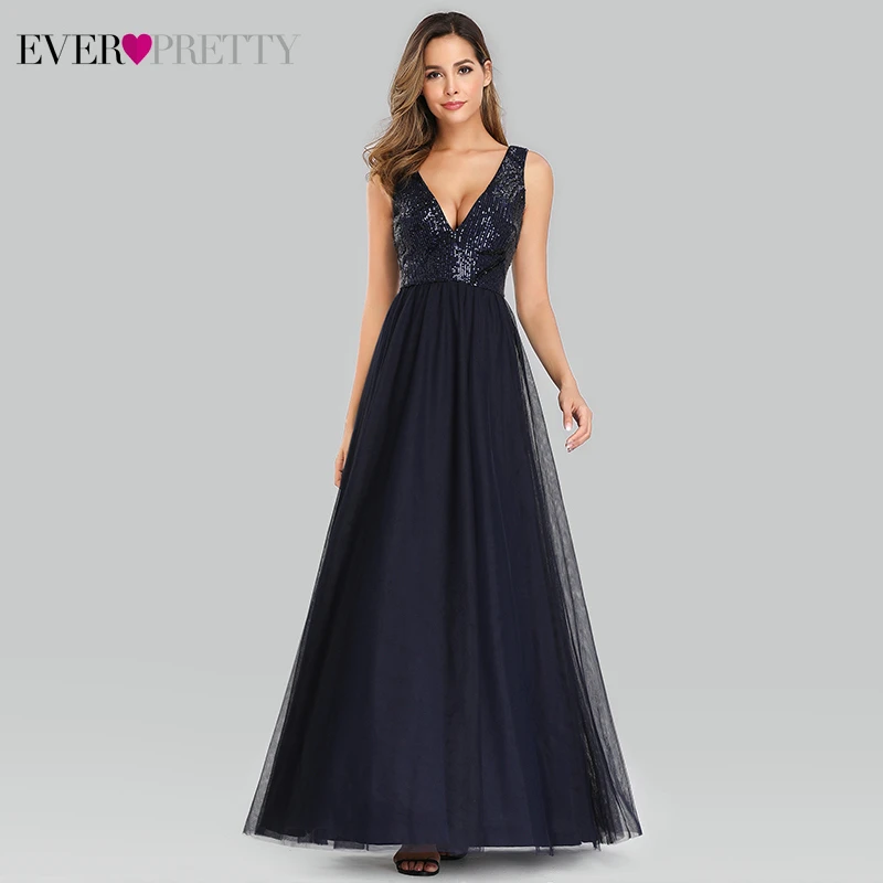 Сексуальные платья выпускного вечера с блестками Ever Pretty A-Line двойным v-образным