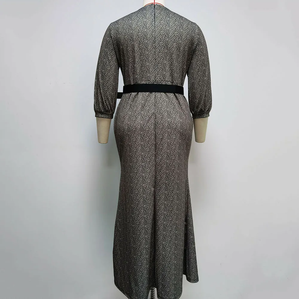 

Office Lady Temperament Women's Dress Fashion Elegant Designer Popular Creative Mermaid Printing Splicing Net Yarn Round Neck