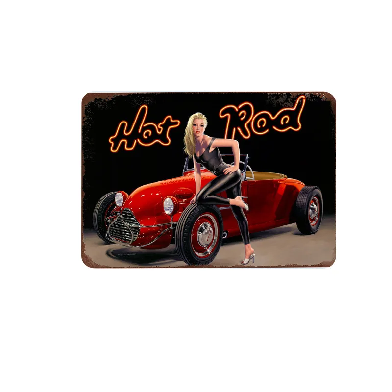 

Motorcycle Sexy Lady Art Metal Plate Painting European Beauty Tin Sign Bar Club Garage Wall Decoration Retro Iron Plaque