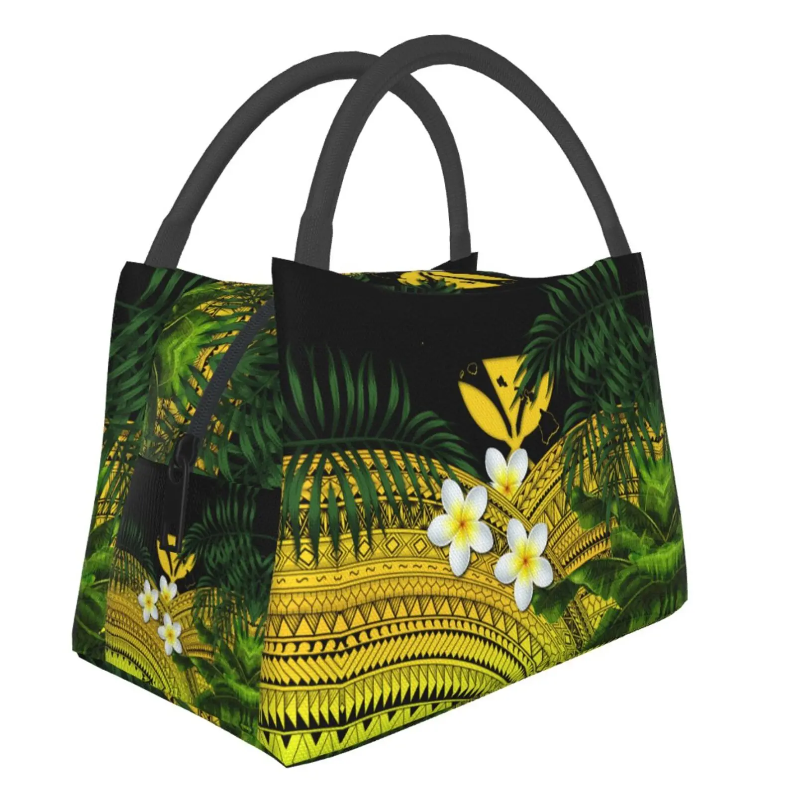 

NOISYDESIGNS Lunch Bag Portable Insulated Thermal Cooler Bento Kanaka Maoli Polynesian Tribal Hibiscus Plumeria Storage Bag