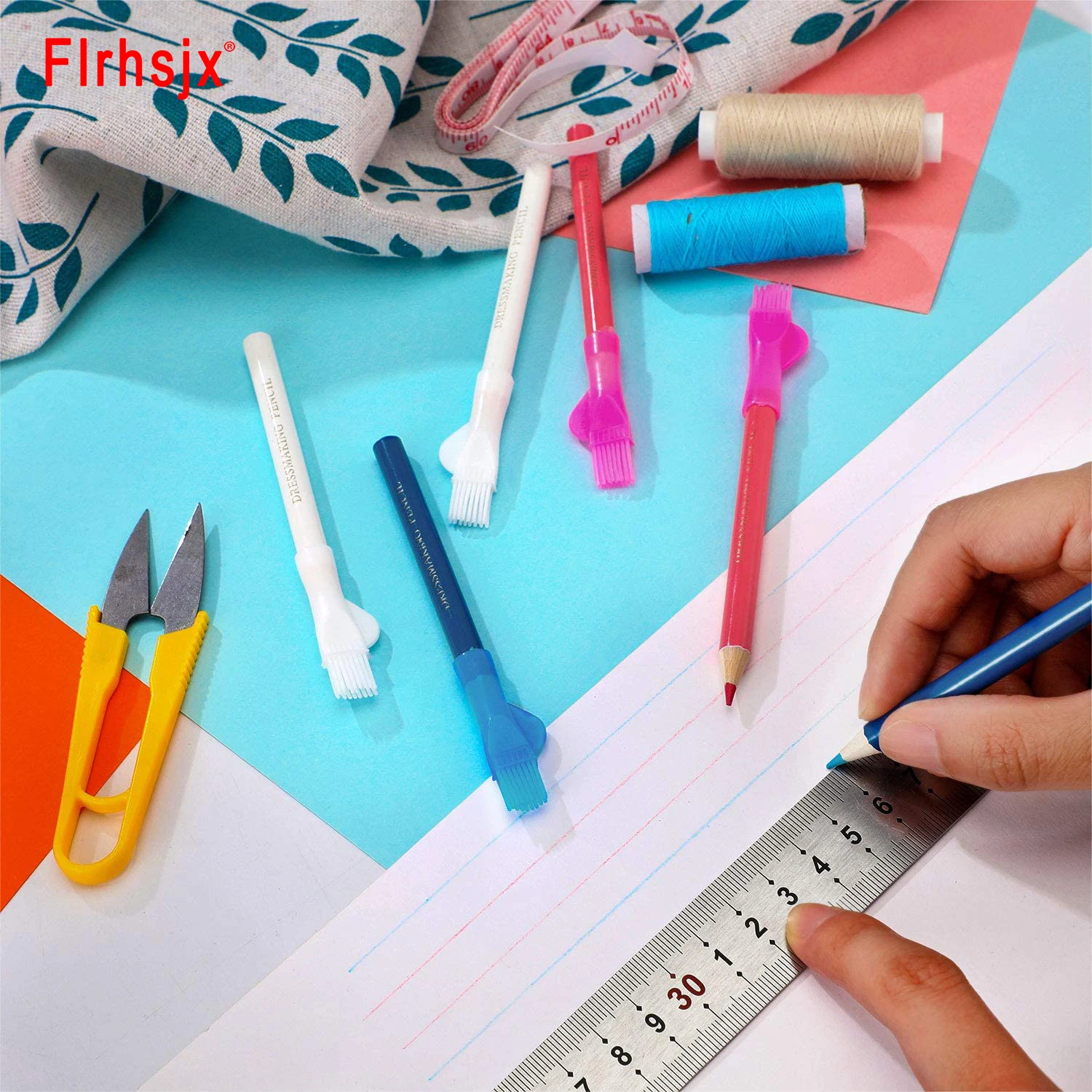

FLRHSJX 3/12pcs Sewing Fabric Pencils Water Soluble Pen Tailor Mark Chalk with Brush Cap Dressmaker Marker and Tracing Tools
