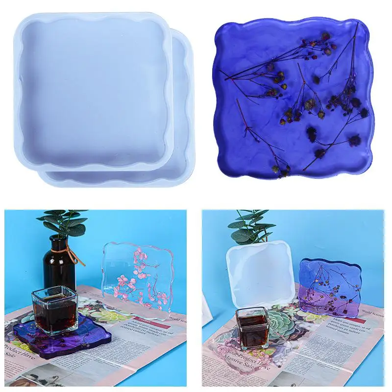 

12cm DIY Epoxy Resin Coaster Silicone Mold Square Coaster Wavy Edge Resin Mold Handmade Crystal Casting Molds Jewelry Making