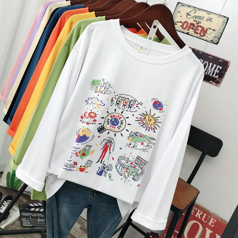 Осенние модные женские хлопковые топы с длинными рукавами пуловеры уличные