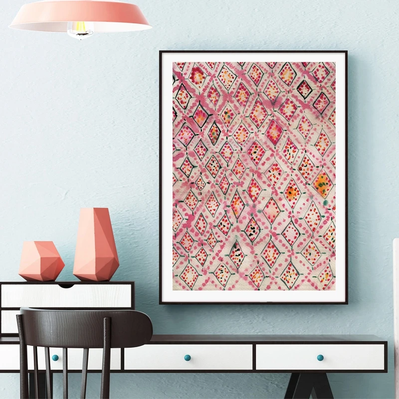 Винтажный Розовый ковер художественные принты Настенный декор в стиле бохо