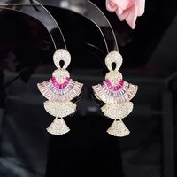 color zircon small skirt three dimensional gradient pink fan shaped earrings ear hanging party womens jewelry