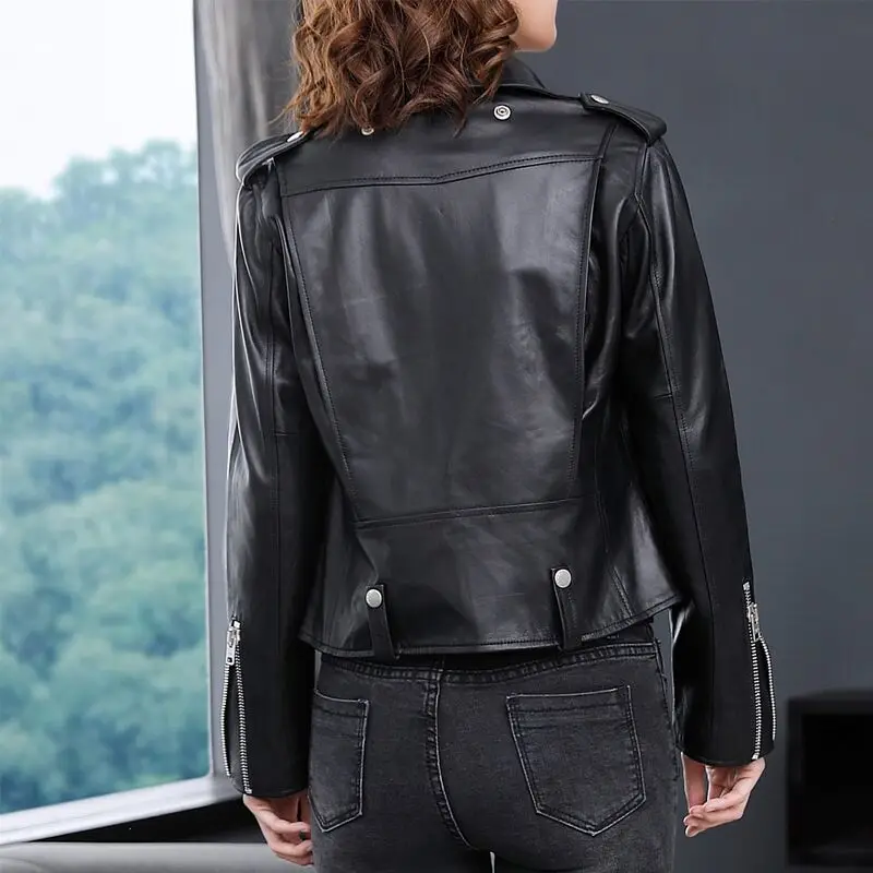 Женская кожаная куртка из натуральной овечьей кожи Корейская уличная одежда